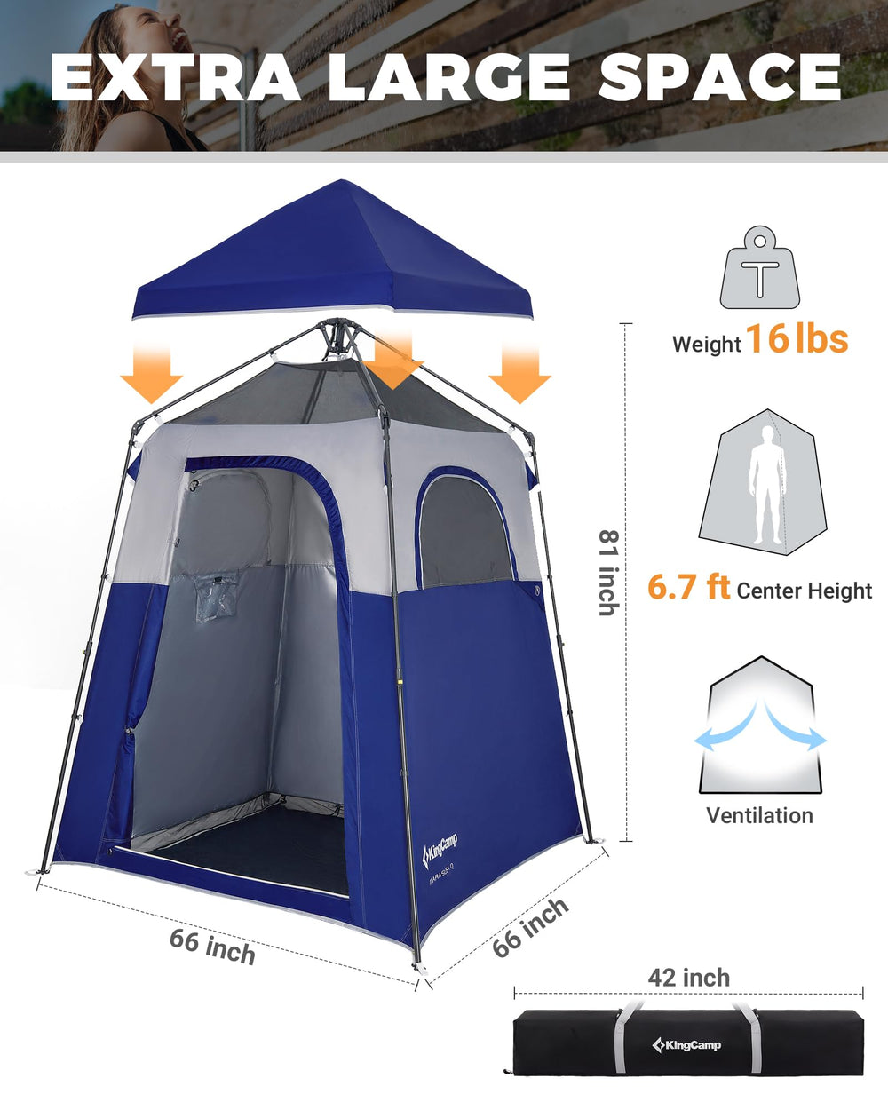 KingCamp Instant Shower Tent with superior-stability poles for sturdy outdoor use