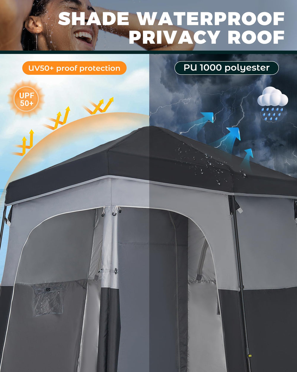 KingCamp privacy tent with sturdy iron poles for stable use.
