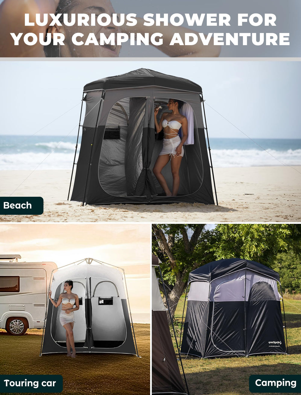 KingCamp fabric offers UPF50+ sun protection and privacy.
