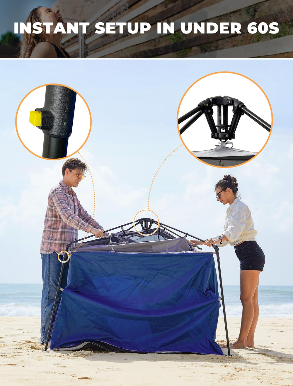 KingCamp Instant Shower Tent ventilation with large mesh windows for airflow