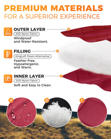 KingCamp king-loft-fiberfill-warmth highlights soft, hypoallergenic insulation.