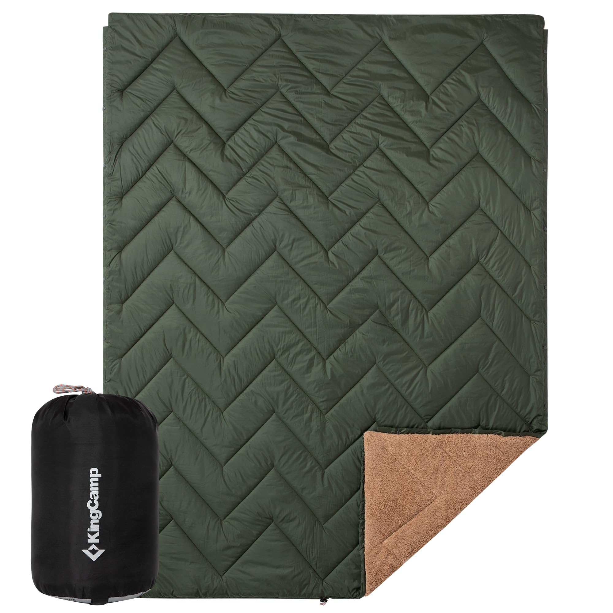 KingCamp large blanket with sherpa lining delivers cozy outdoor warmth.