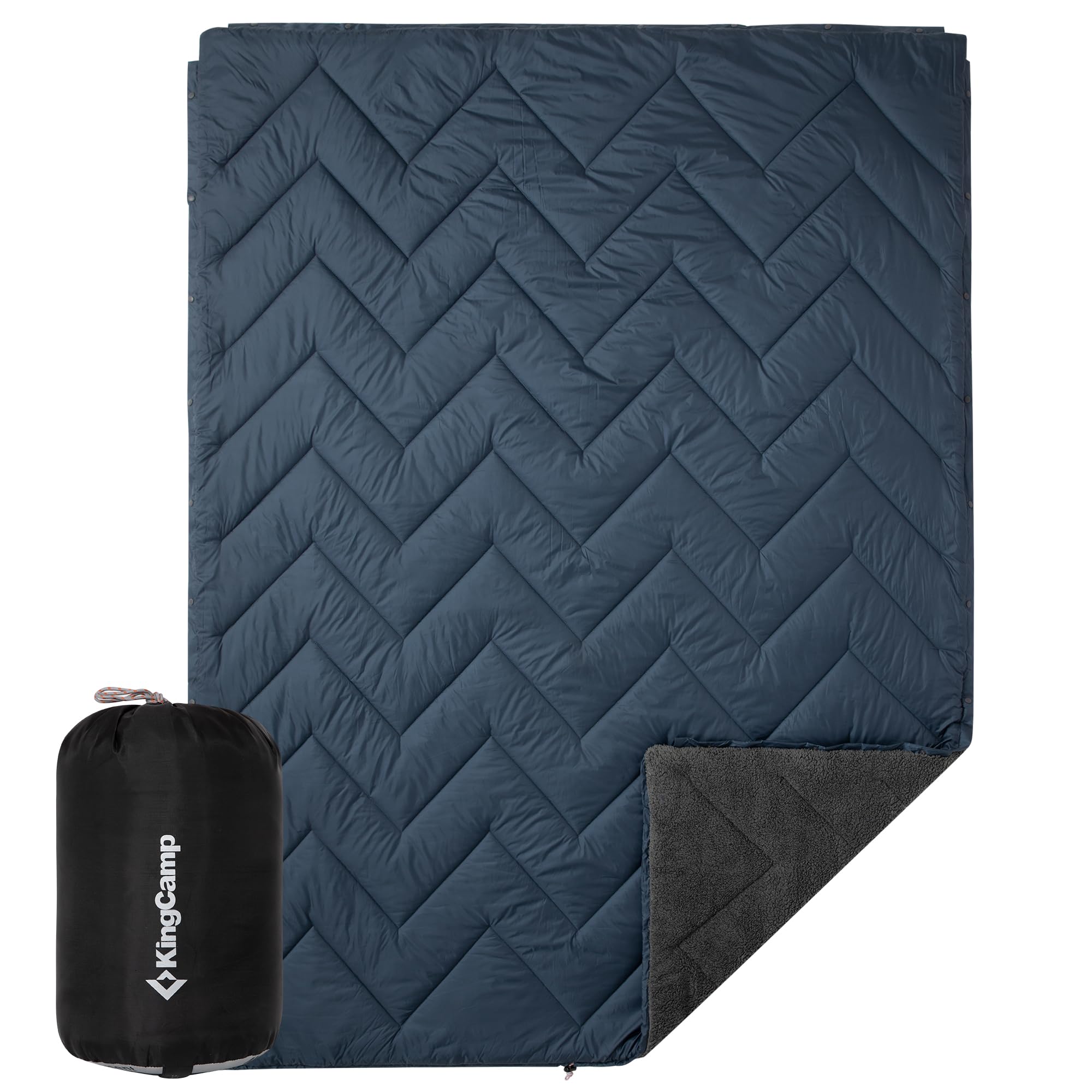 KingCamp large blanket with Sherpa lining provides plush warmth for chilly outdoor moments