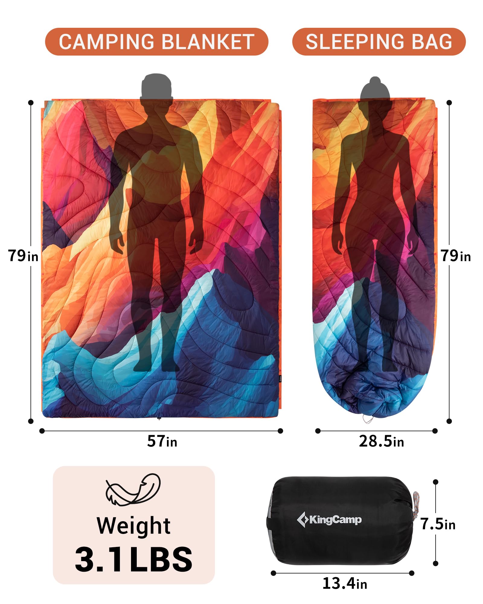 KingCamp wearable blanket with snap buttons for hands-free warmth.