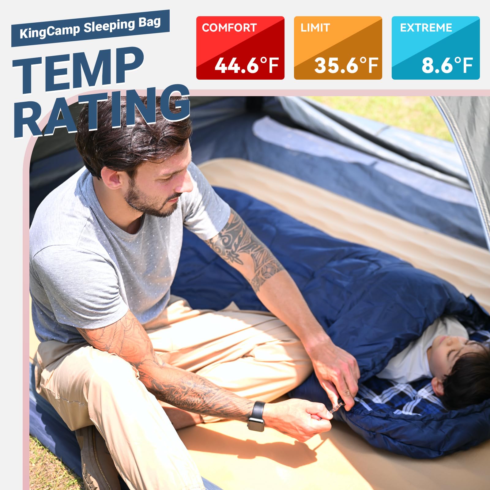 KingCamp lightweight kids sleeping bag with compact size supports easy carry on trips.