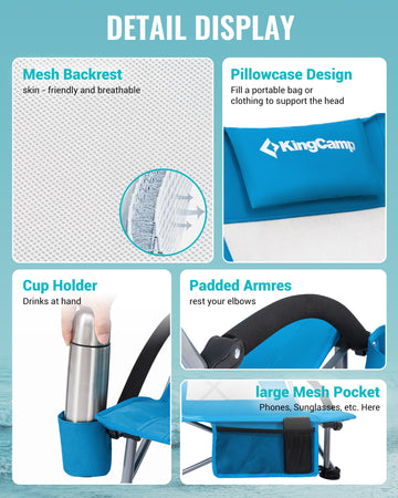 KingCamp Low Beach Chair cup holder and pocket keep essentials nearby.
