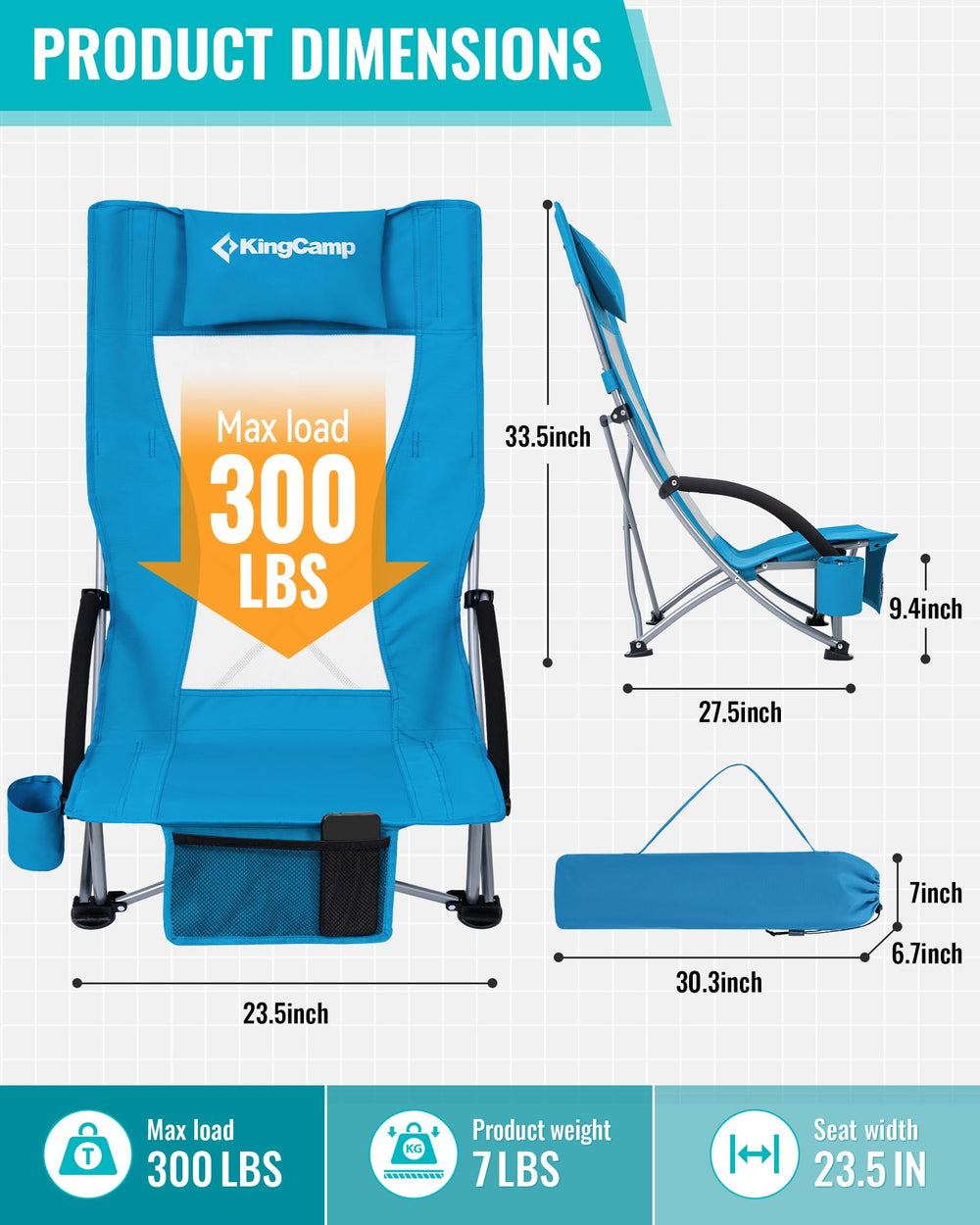 KingCamp Low Beach Chairs high-back provides relaxed posture for long outdoor events.