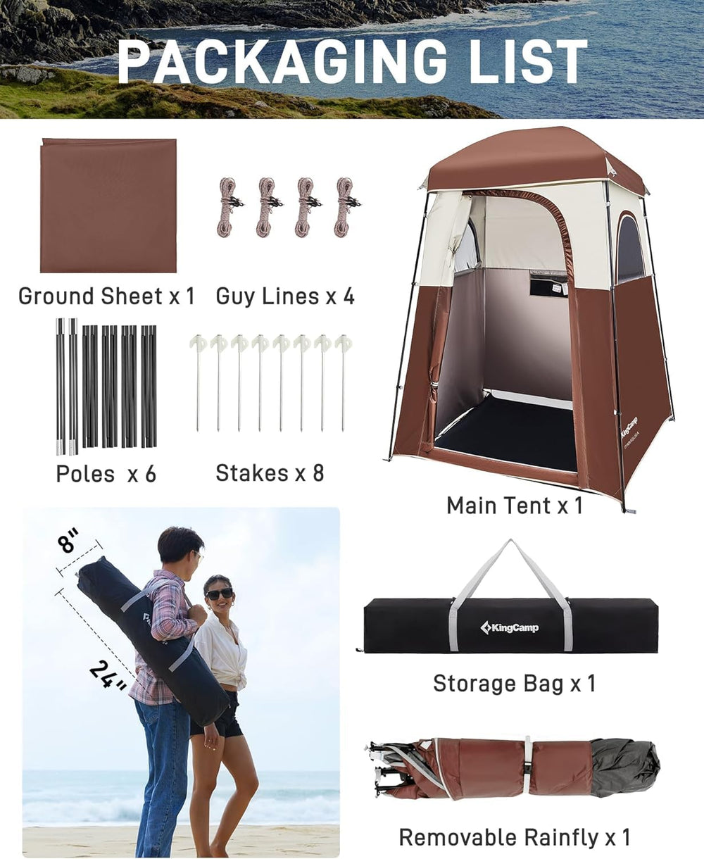 KingCamp oversize privacy shower tent clothesline is handy for drying towels