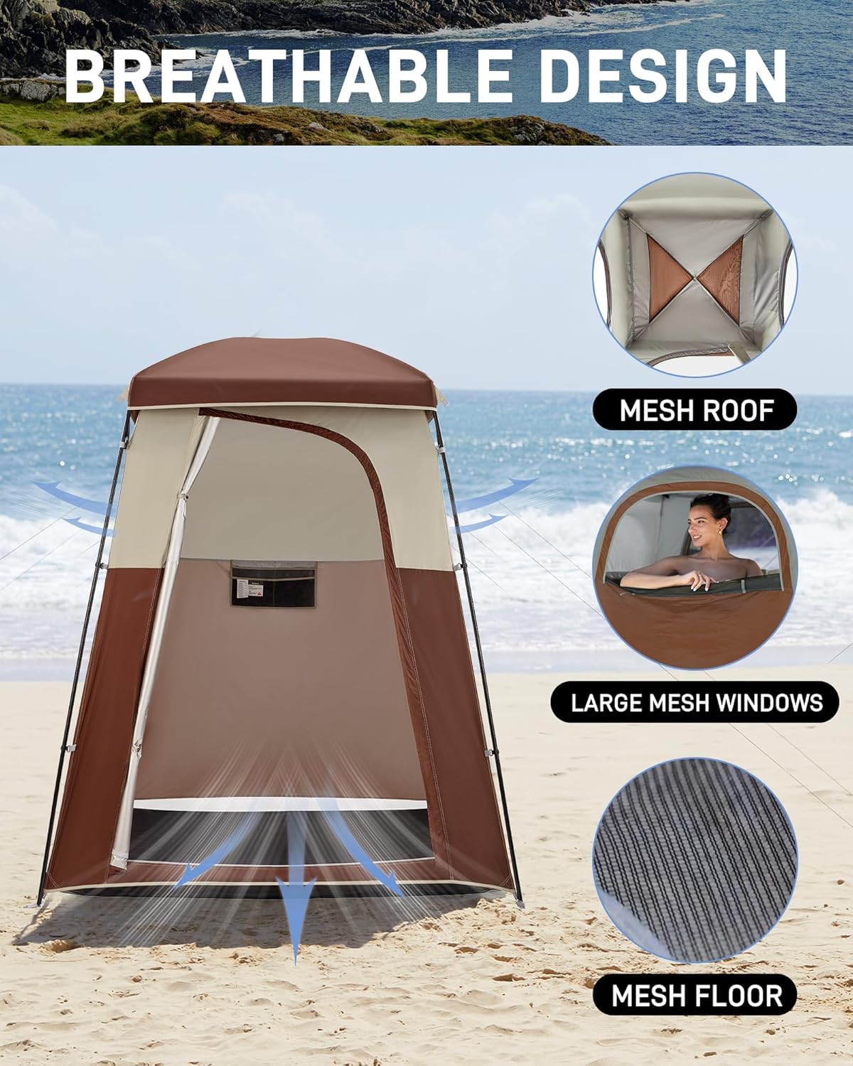 KingCamp oversize privacy shower tent dual ceiling hooks keep shower bags handy