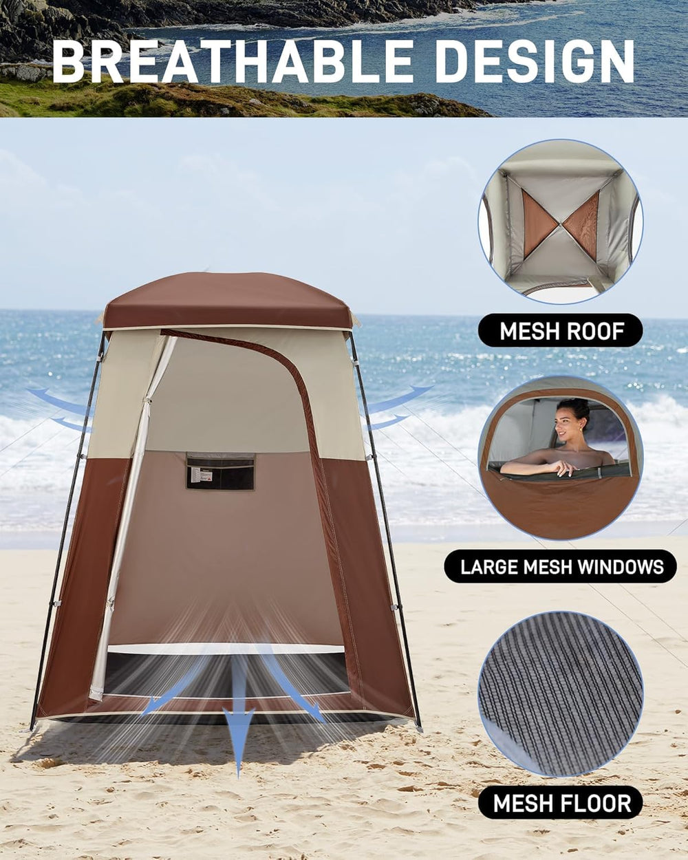 KingCamp oversize privacy shower tent dual ceiling hooks keep shower bags handy