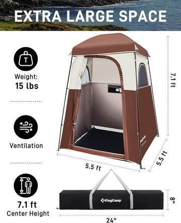 KingCamp oversize privacy shower tent interior shows extra-large room for comfortable movement