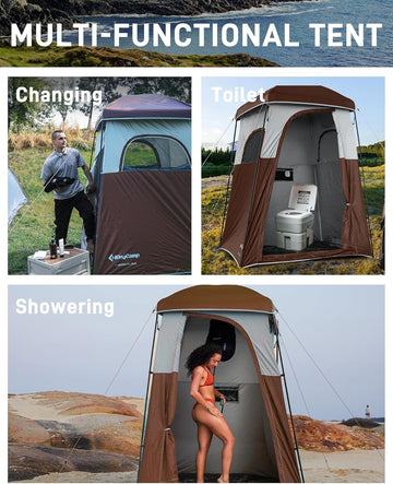 KingCamp oversize privacy shower tent removable rainfly shields from weather while maintaining privacy