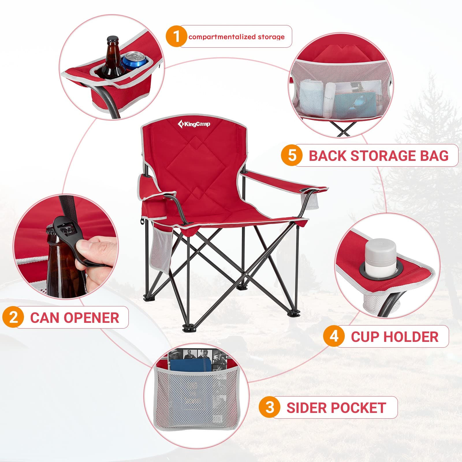 KingCamp oversized-chair-back-pocket keeps essentials within reach.