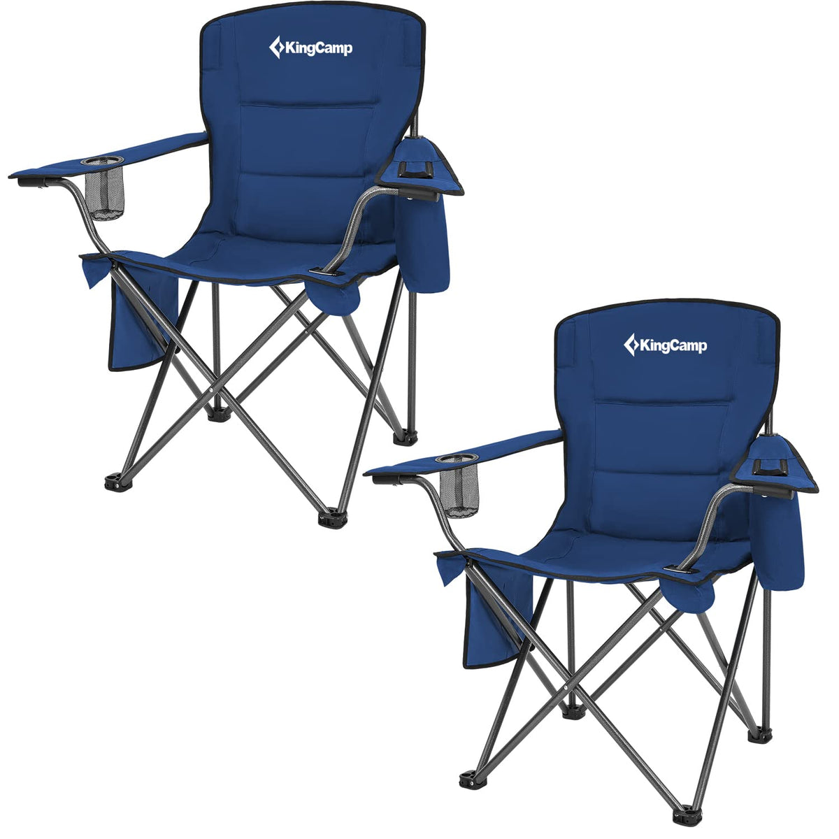 KingCamp oversized folding chair blue, open for comfortable camping and picnic seating.