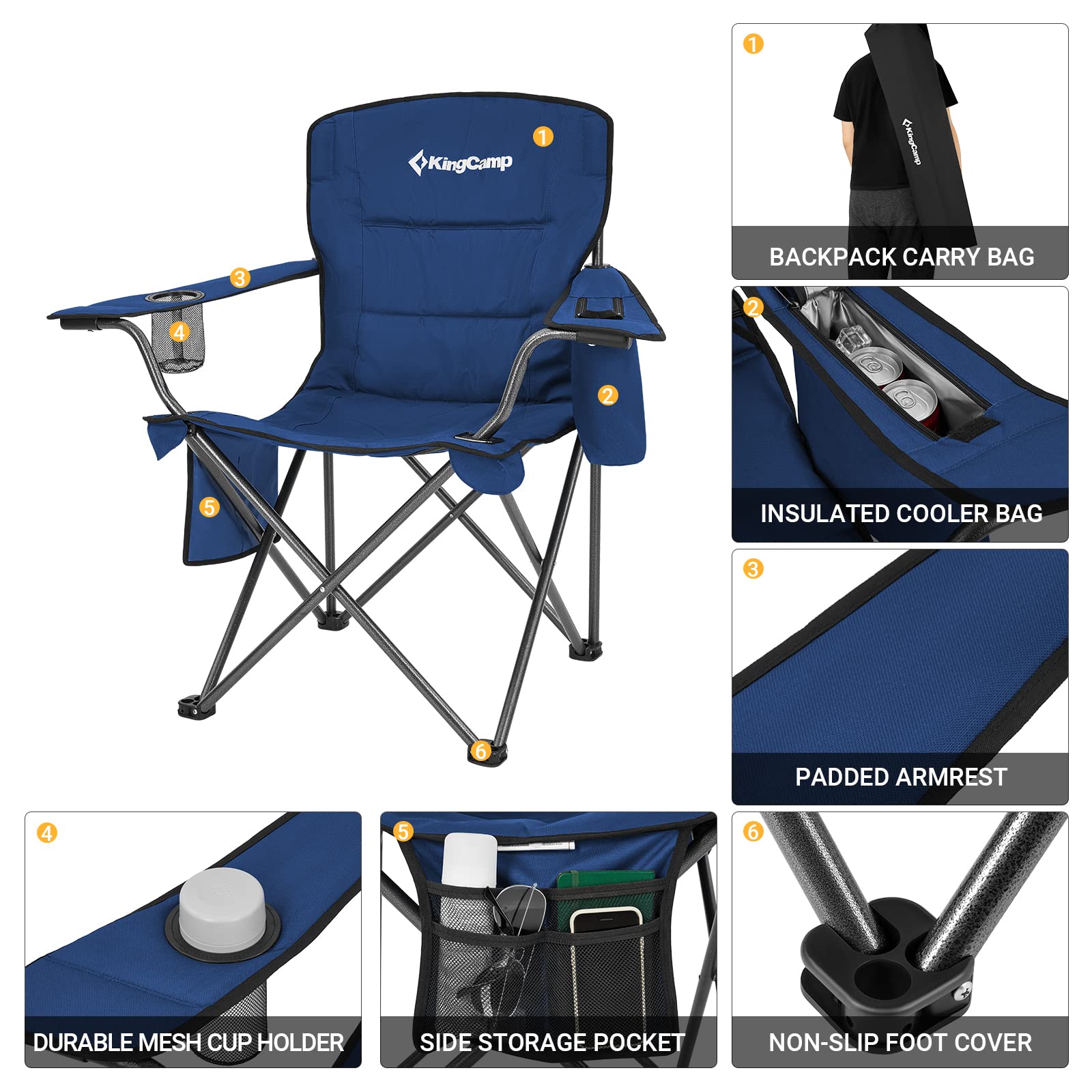 KingCamp chair includes mesh cup holder for beverages within reach.