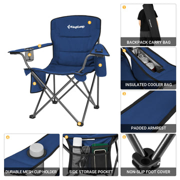 KingCamp chair includes mesh cup holder for beverages within reach.
