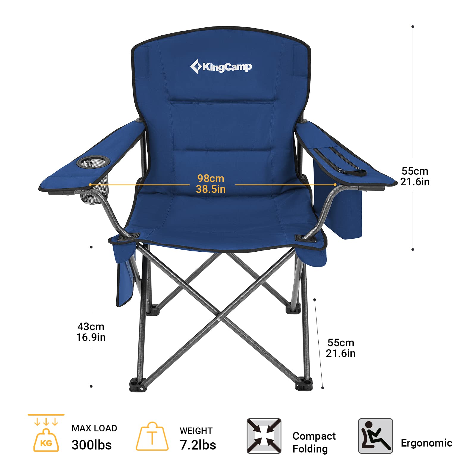 KingCamp chair padded armrests for plush comfort during extended outdoor seating.