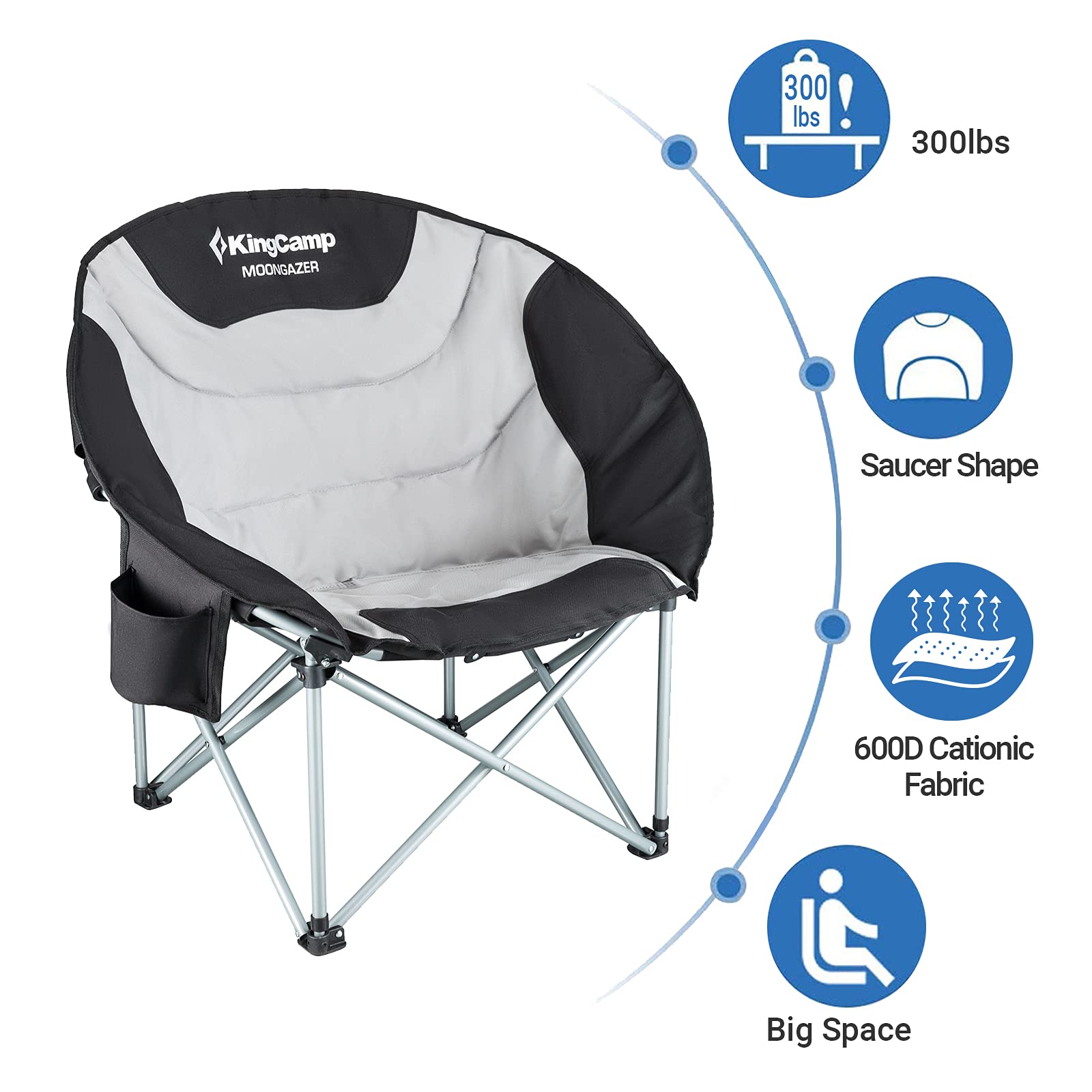 Durable KingCamp moon chair frame supports up to 300 lbs.