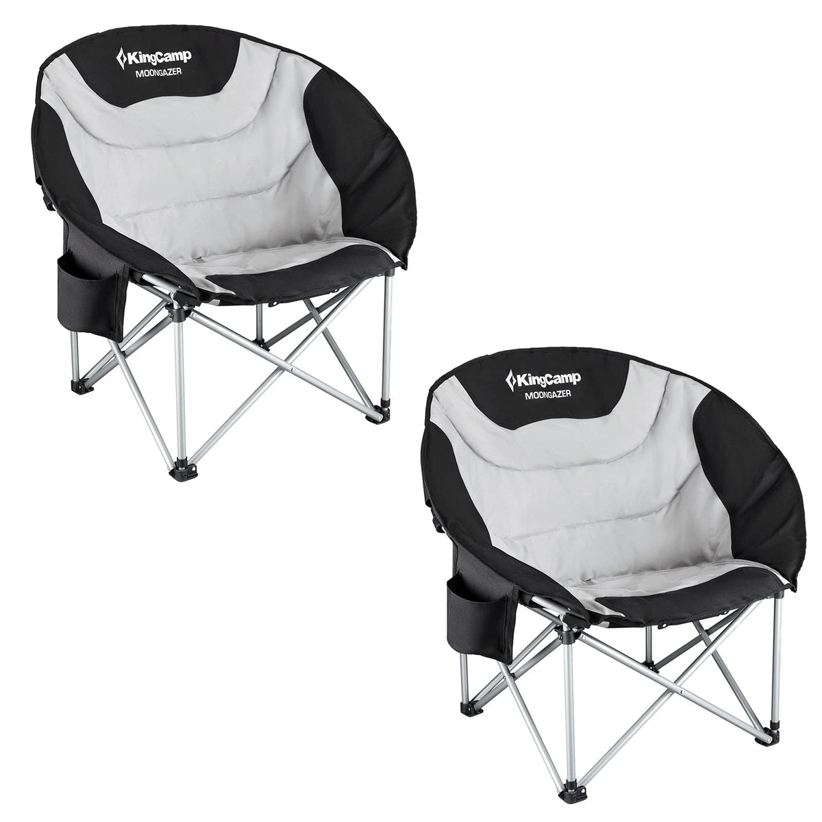 KingCamp oversized padded moon chair with side cup holder for easy drinks.
