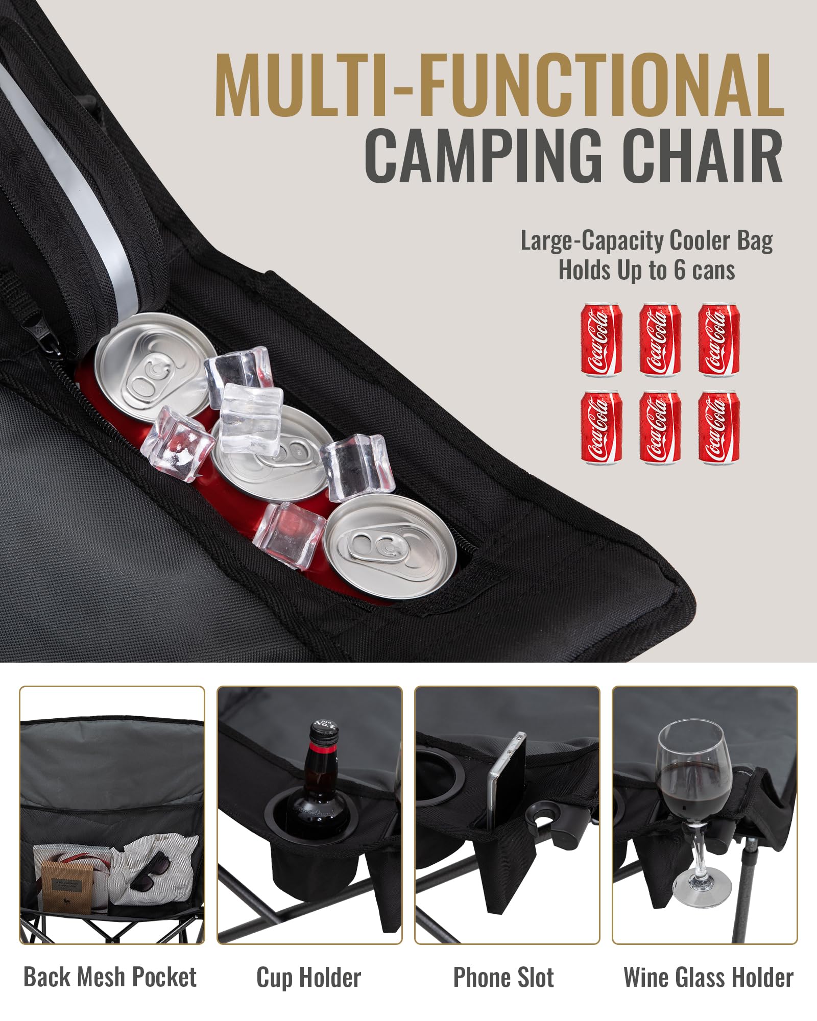 KingCamp chair back pocket and mesh pocket for magazines or snacks