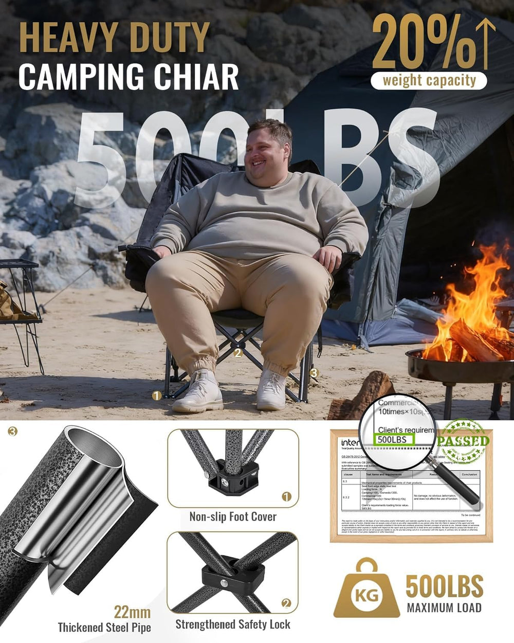 KingCamp chair features cup holder, wine slot, and phone cradle