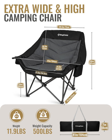 KingCamp oversized XL chair seat wide close-up showing 41-inch width