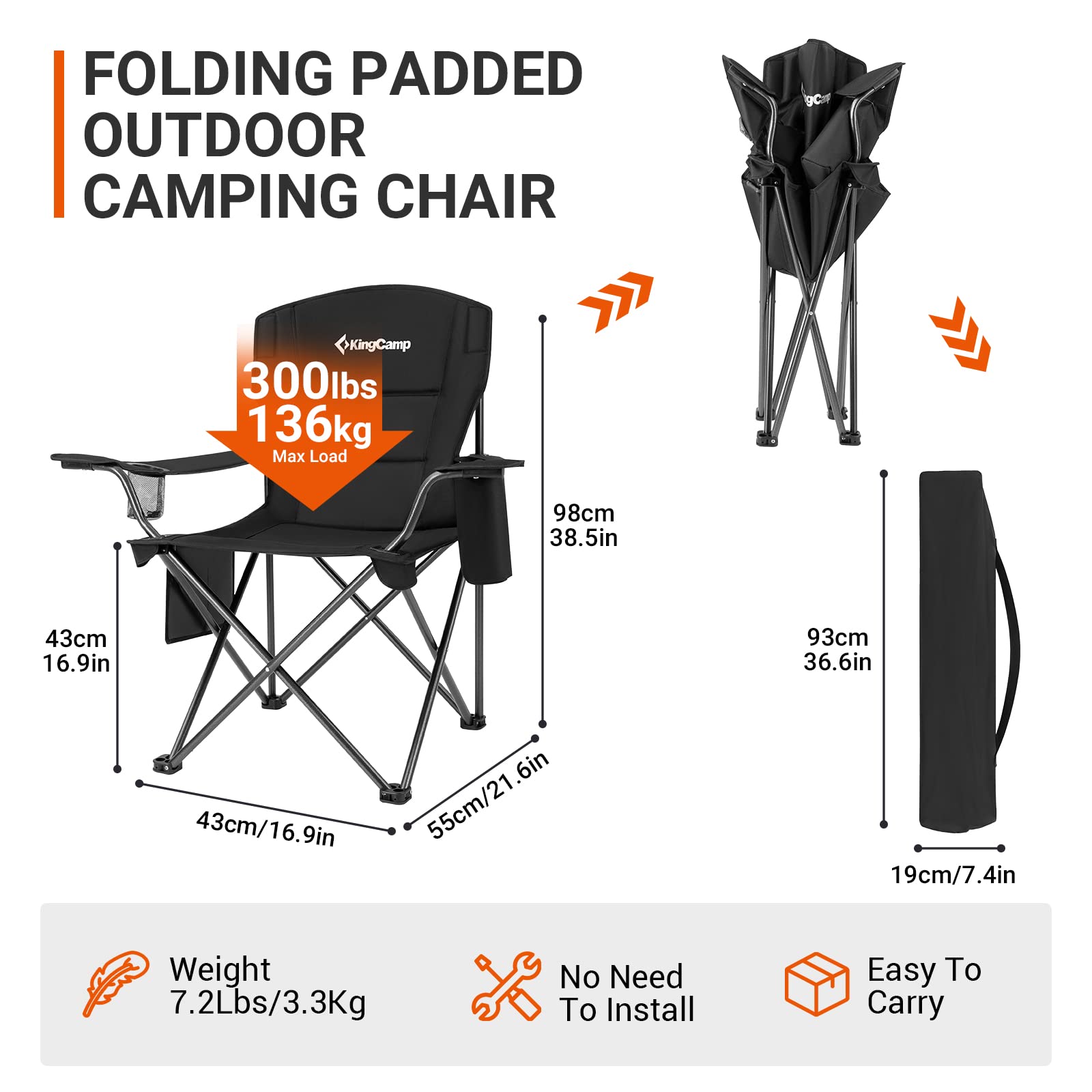 KingCamp padded lounge chair showing insulated cooler sleeve for drinks.