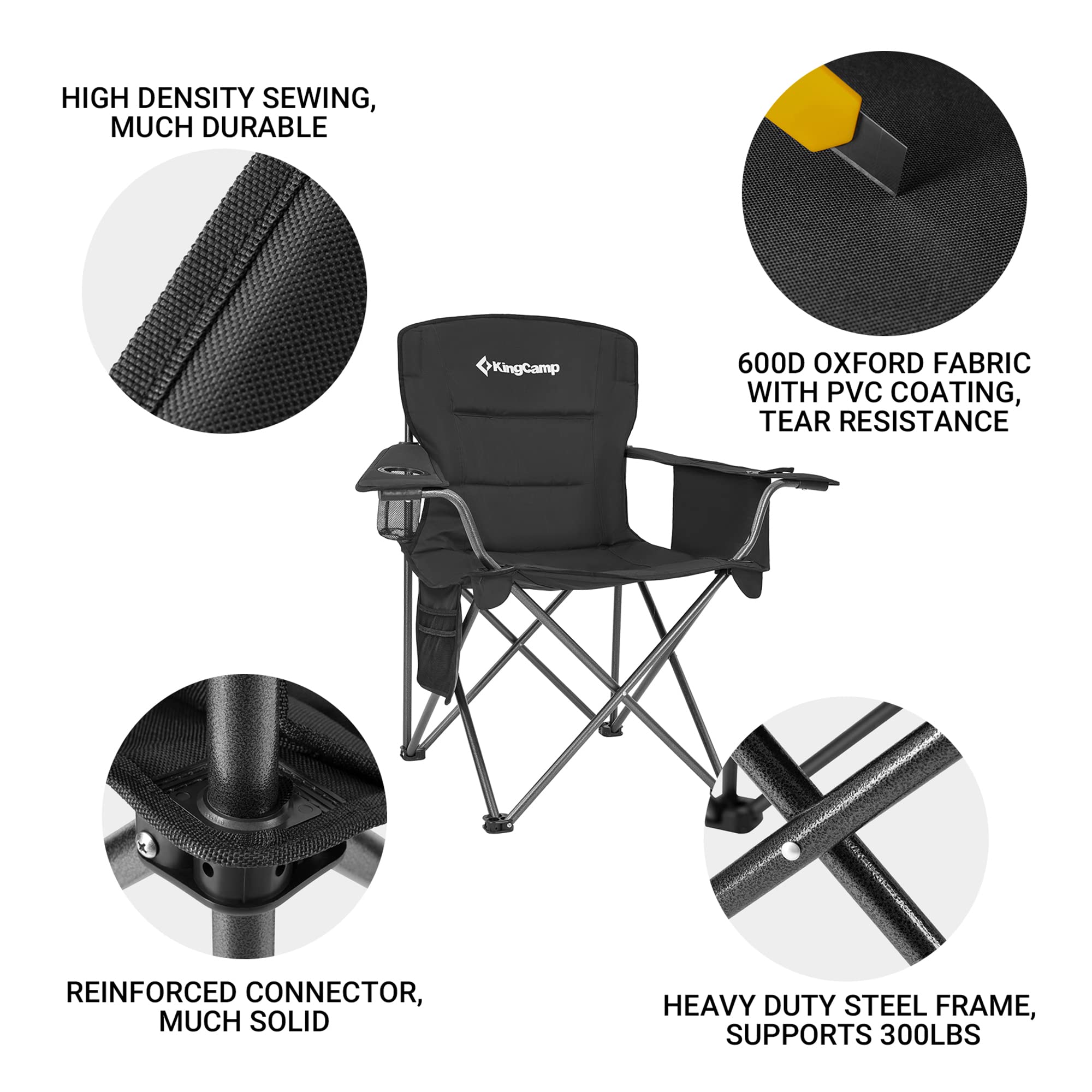 KingCamp padded chair resting on grass shows relaxed comfort.