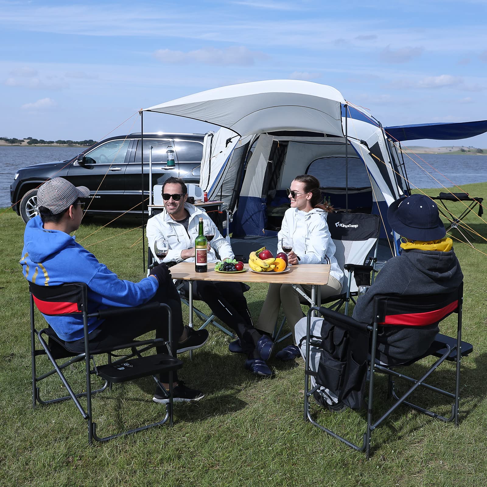 Padded KingCamp chair with backrest enhances comfort during outdoor use.