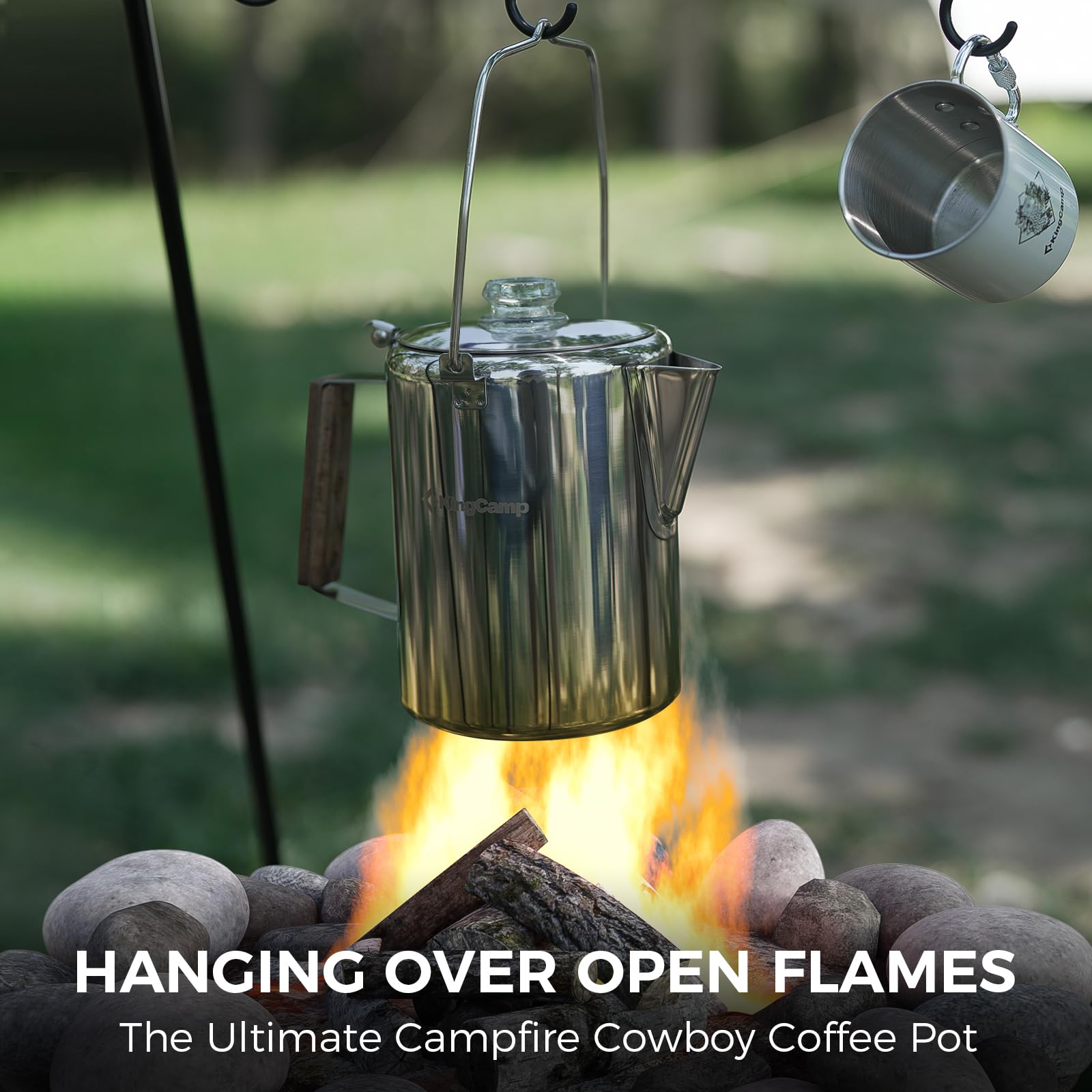 KingCamp percolator lid features insulated glass knob for precise heat control