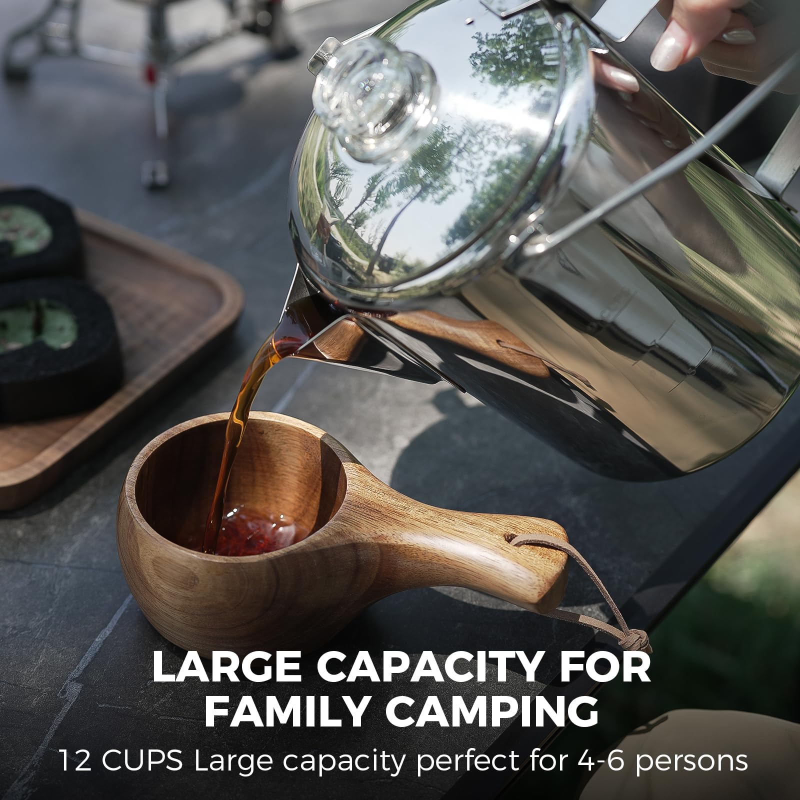 KingCamp percolator works with most outdoor stoves for convenient coffee