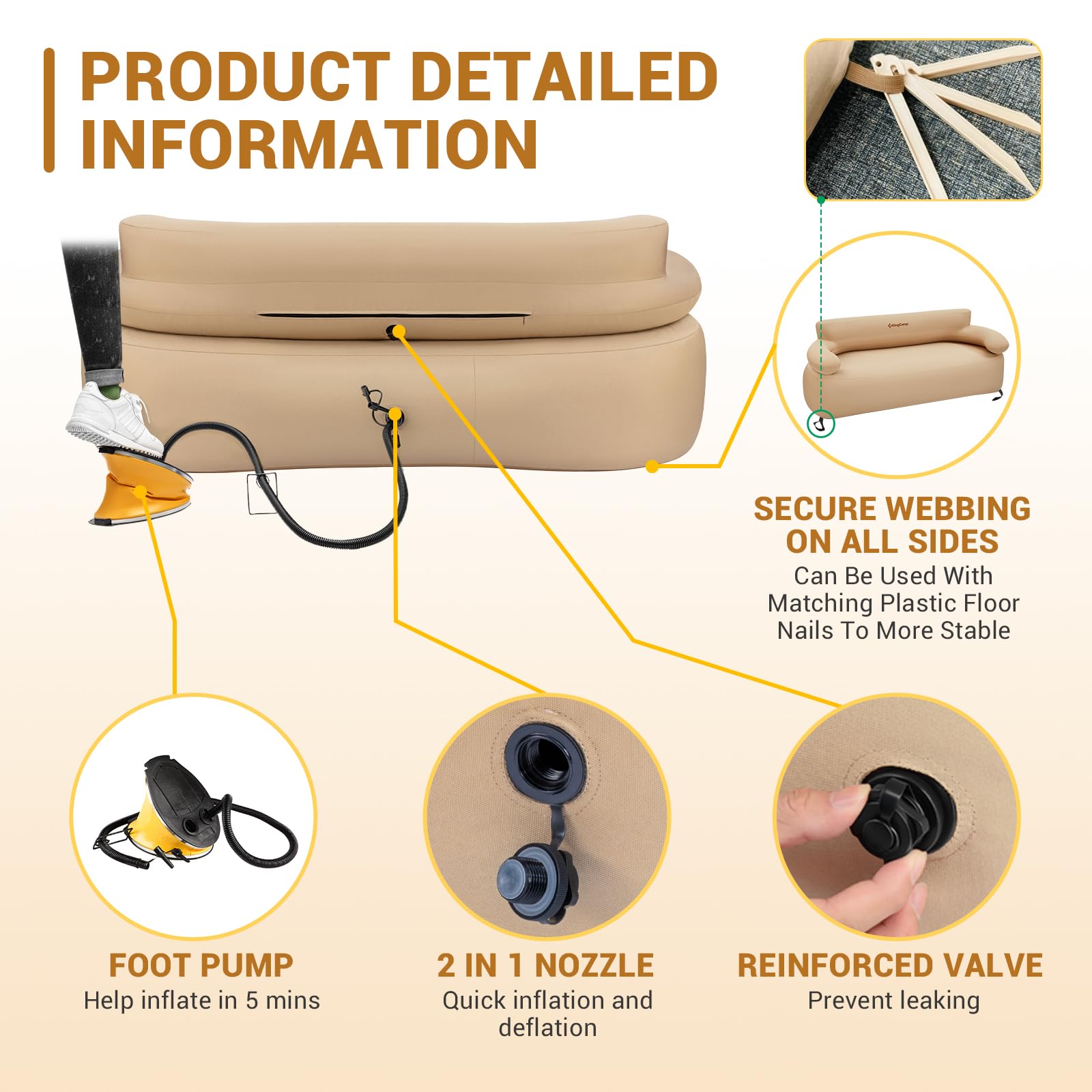 KingCamp quick inflation 2-in-1 Boston valve enables fast setup anywhere