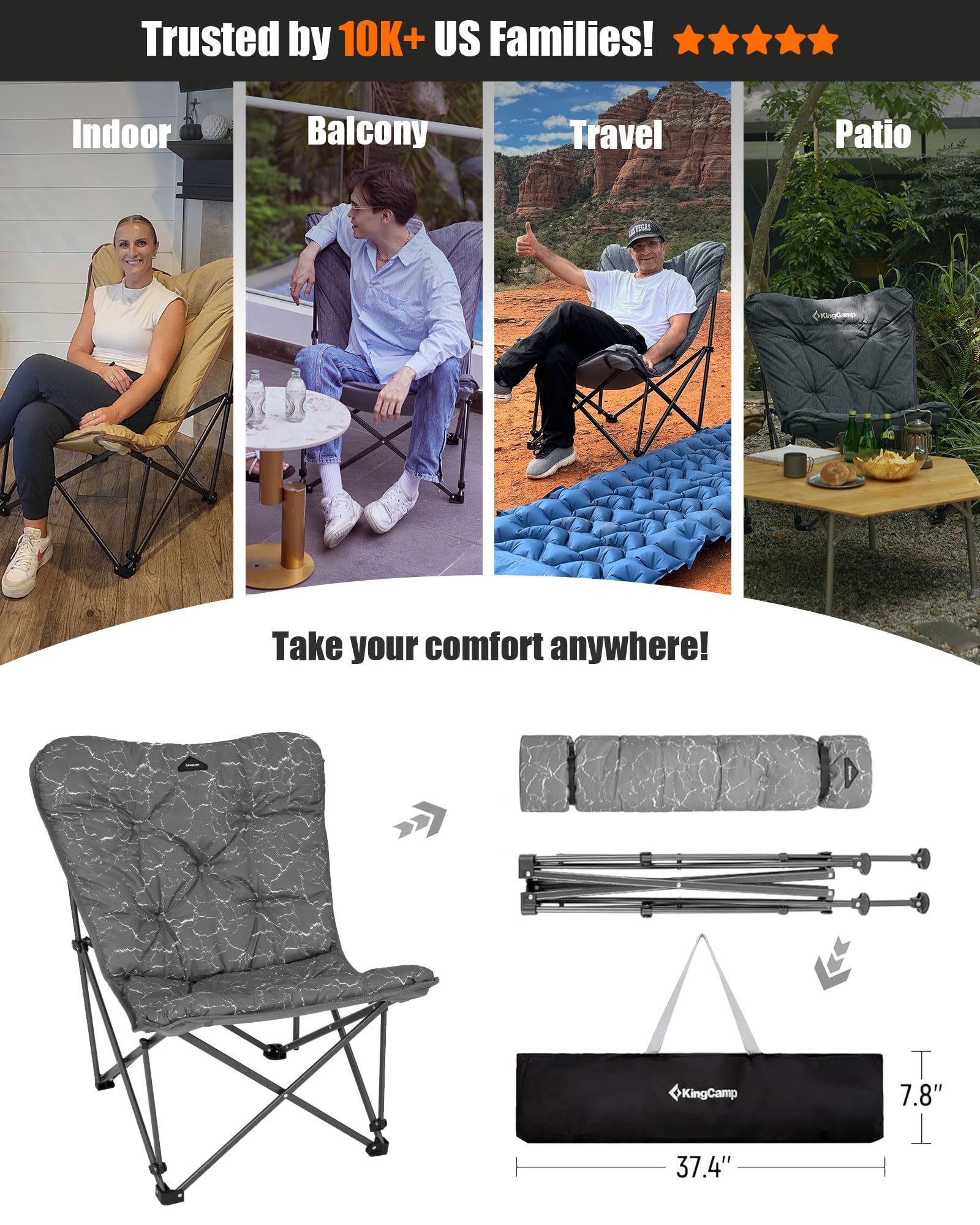 KingCamp removable machine-washable cover keeps chair clean easily.