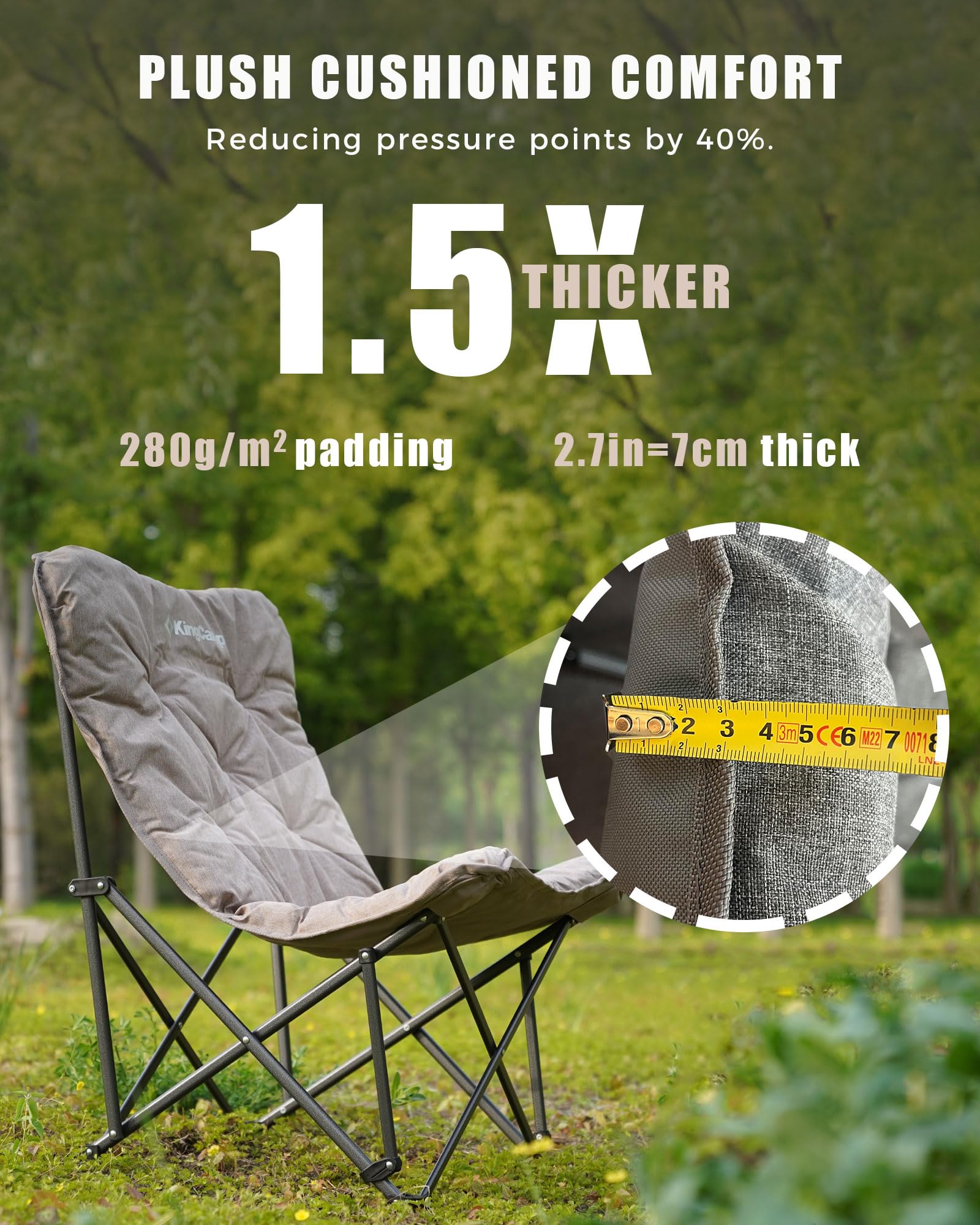KingCamp chair with removable machine-washable cover for easy cleaning.