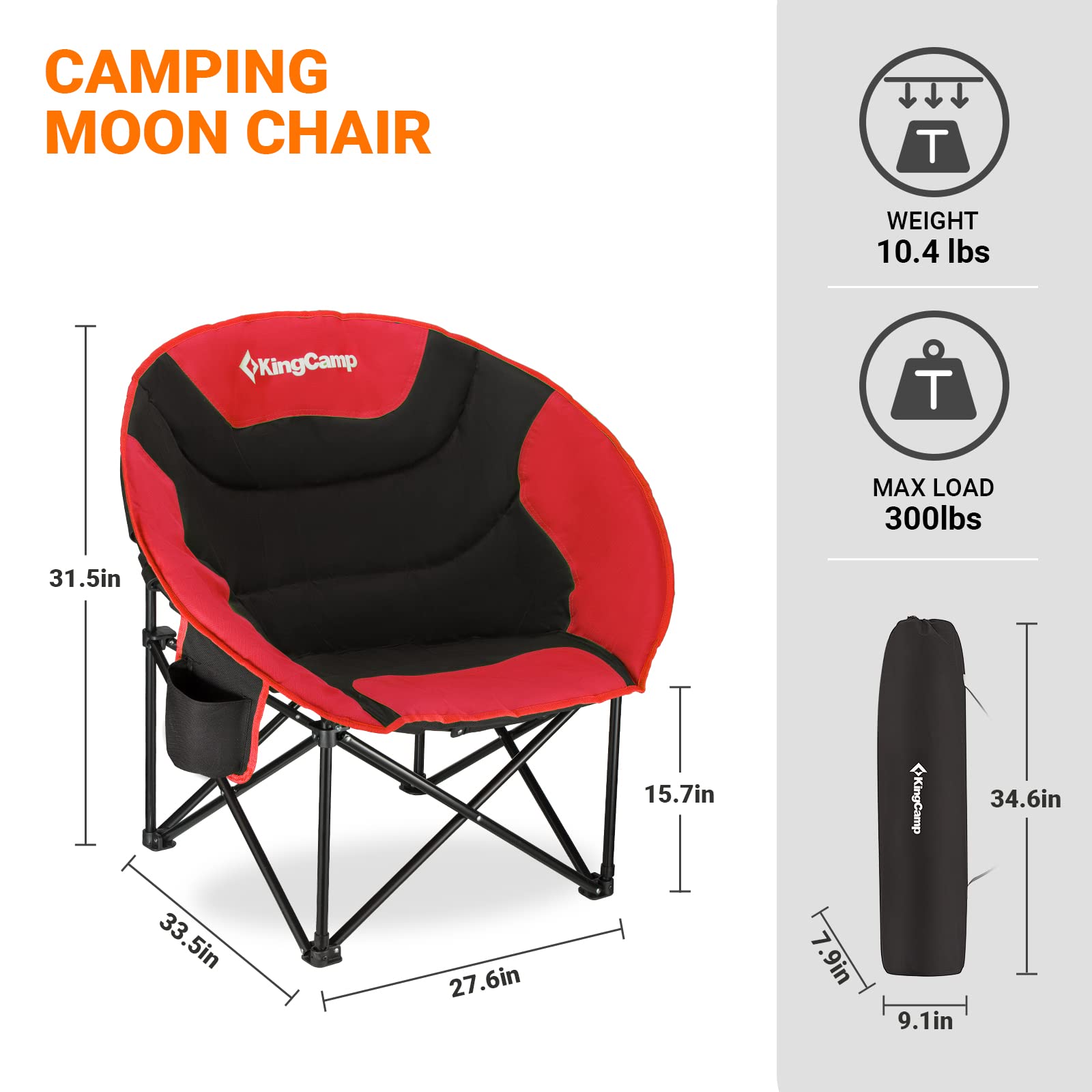 KingCamp saucer chair with cupholder keeps beverages within reach.