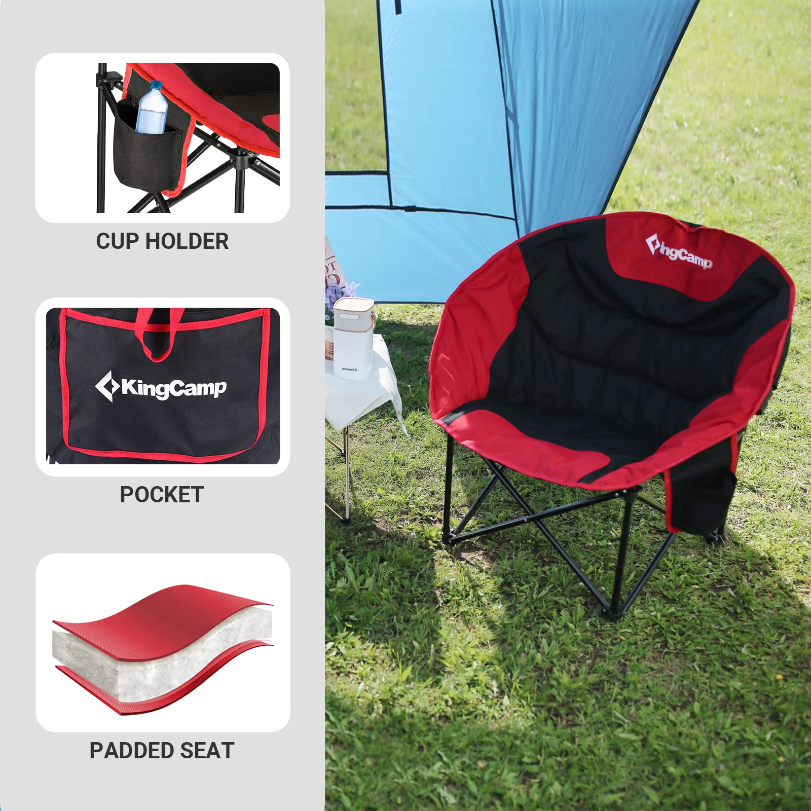 KingCamp foldable chair with storage pocket organizes essentials while you sit.