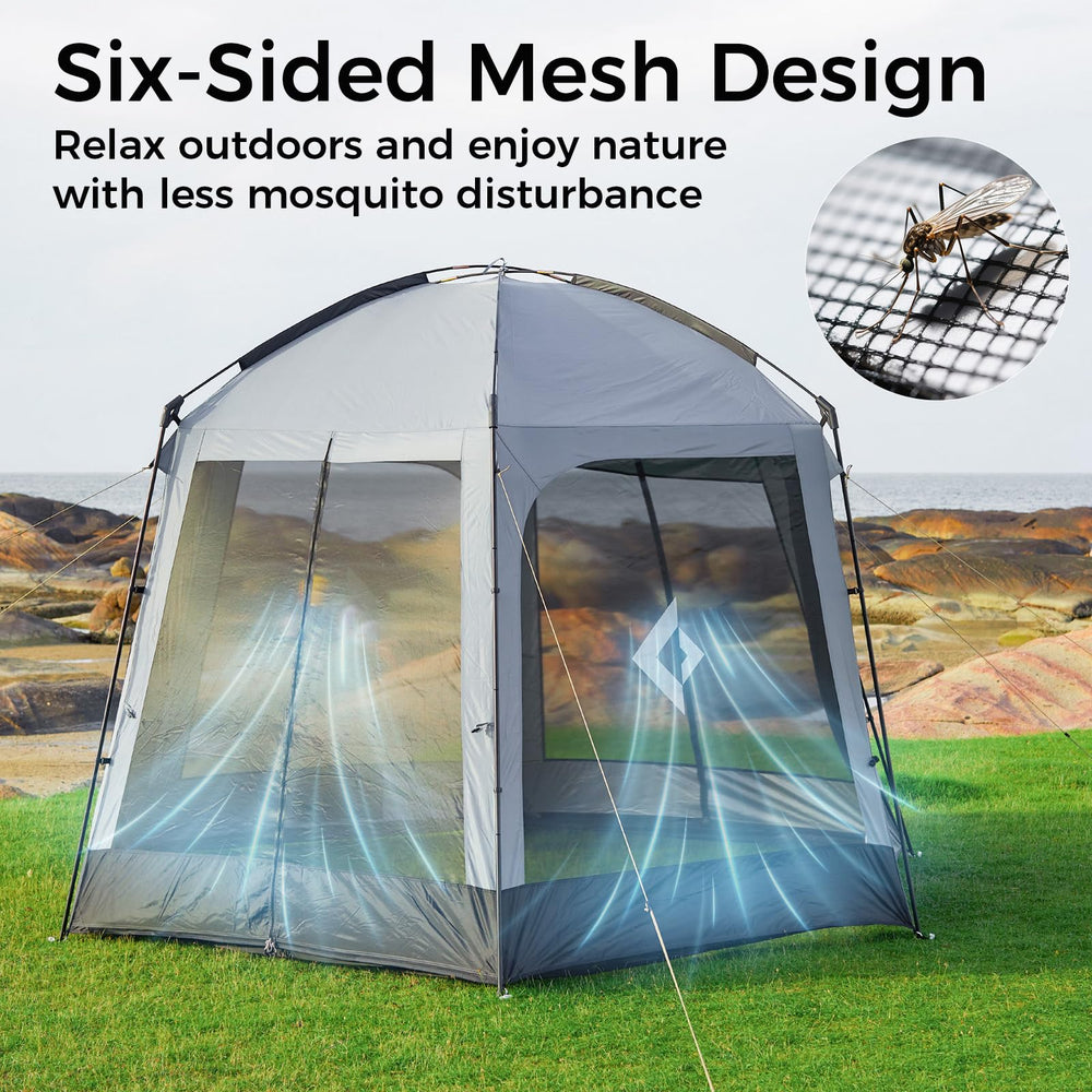 KingCamp screen tent detachable sunshade provides adjustable shade during sunny days.