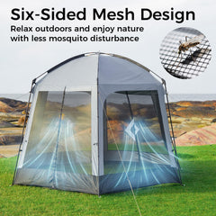 KingCamp screen tent detachable sunshade provides adjustable shade during sunny days.