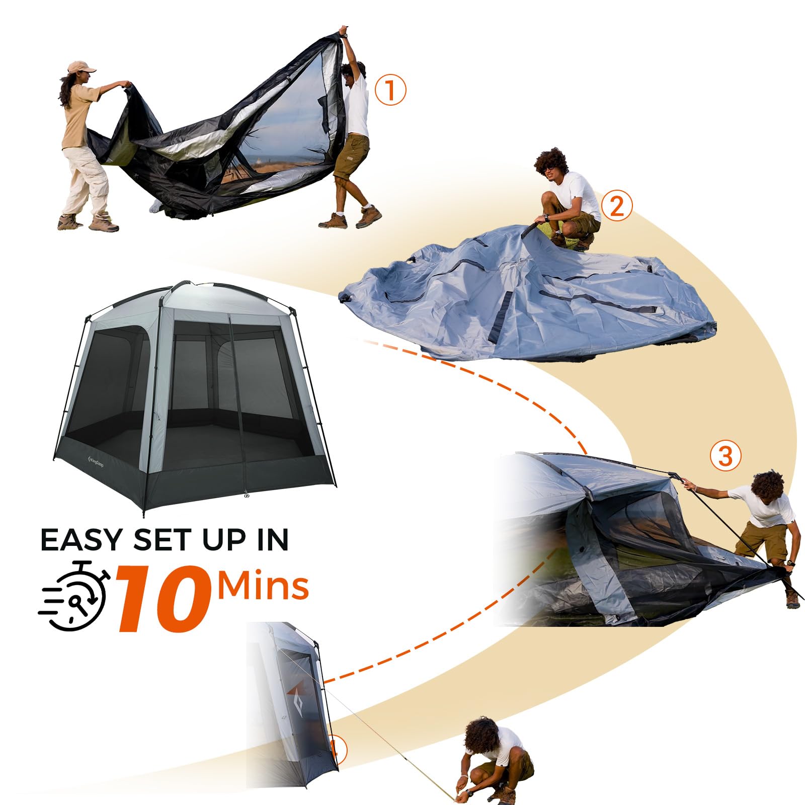 KingCamp screen tent front and back doors enable easy entry and exit.