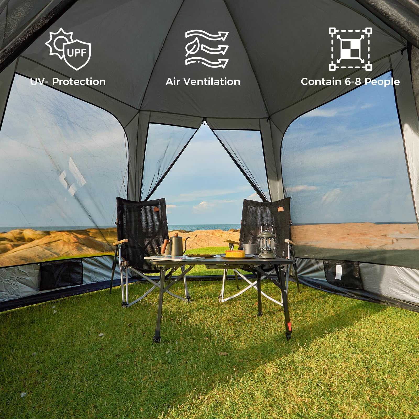 KingCamp screen tent sturdy iron poles ensure stable setup in breezes.