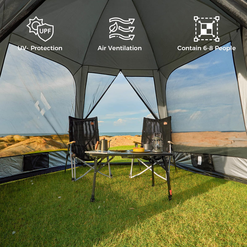 KingCamp screen tent sturdy iron poles ensure stable setup in breezes.