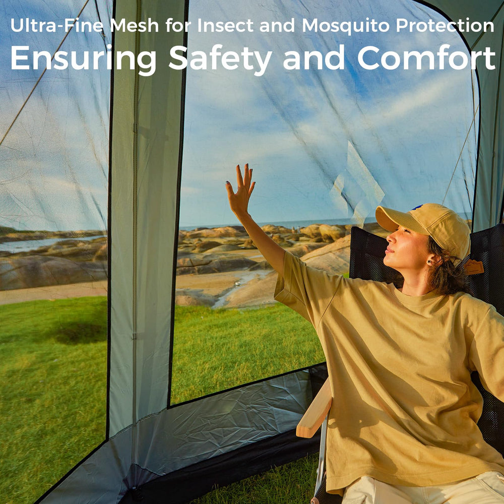 KingCamp screen tent UPF50 sun protection blocks harsh UV while relaxing outdoors.