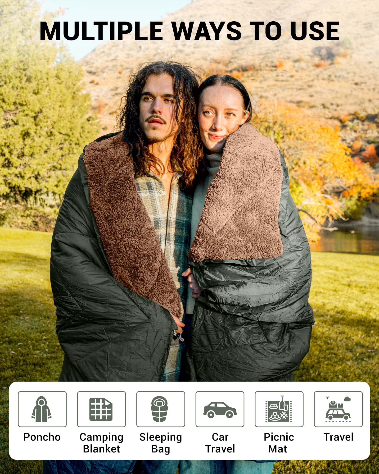 KingCamp blanket uses durable 20D polyester shell for long-lasting outdoor use.