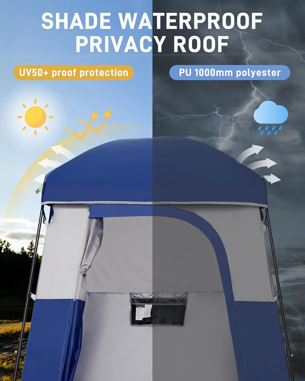 KingCamp shower tent ceiling hook holding shower bag inside