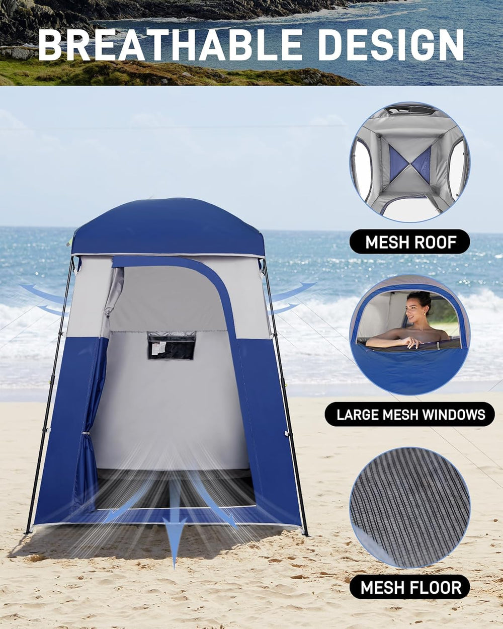 Close up of KingCamp shower tent mesh window for airflow