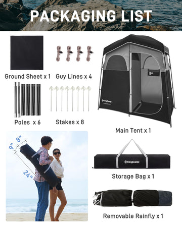 KingCamp Shower Tent versatile as shower, toilet, or beach shelter during outdoor trips.