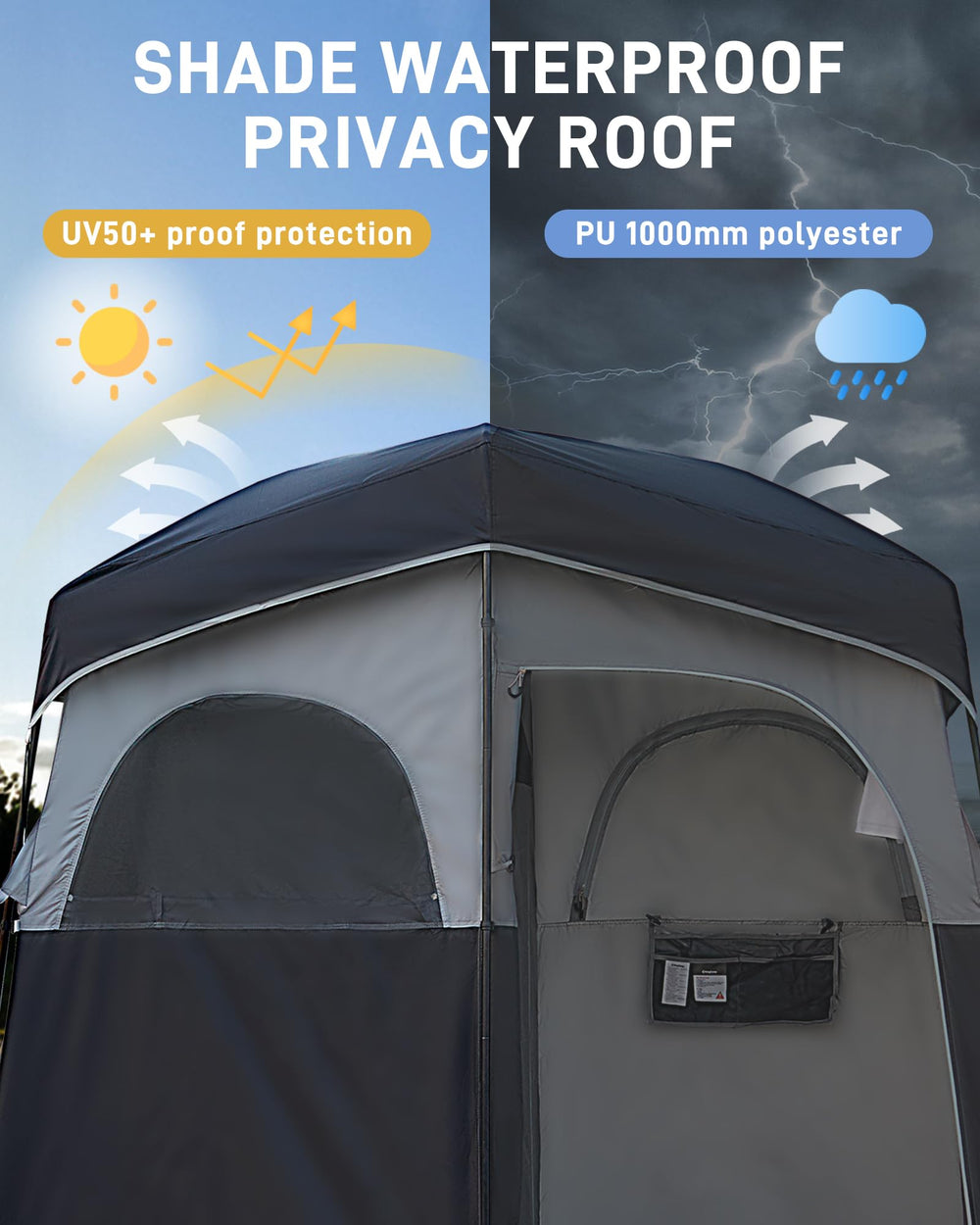 KingCamp Shower Tent top and side mesh windows keep air flowing.