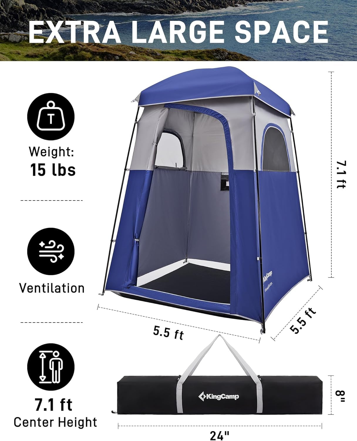 KingCamp shower tent silver coated fabric for privacy and sun protection