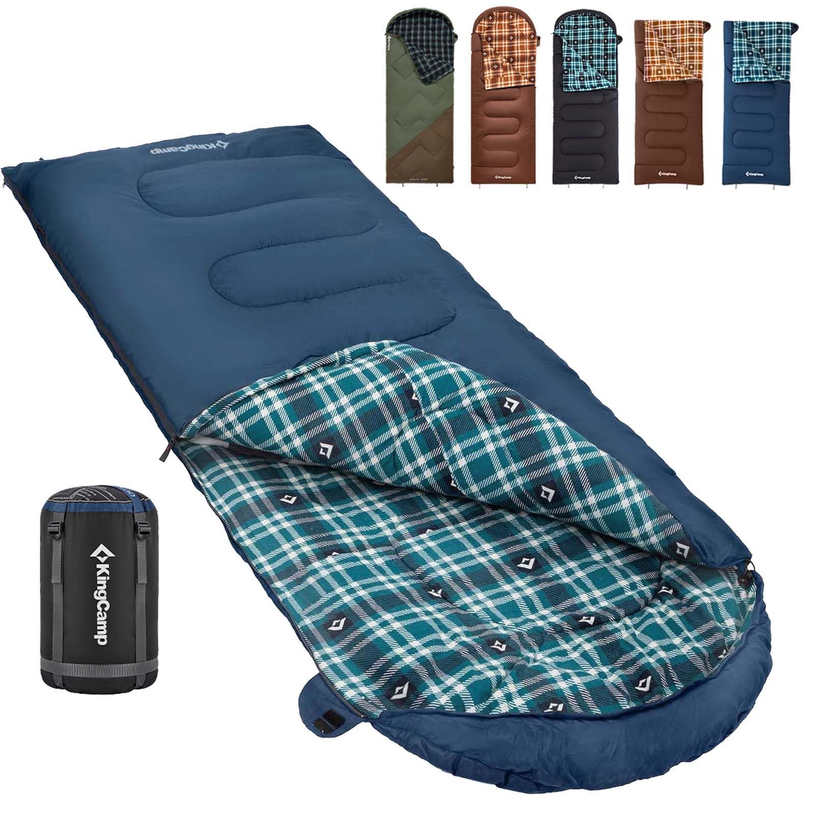 KingCamp sleeping bag navy left rolled compact for backpacking warmth