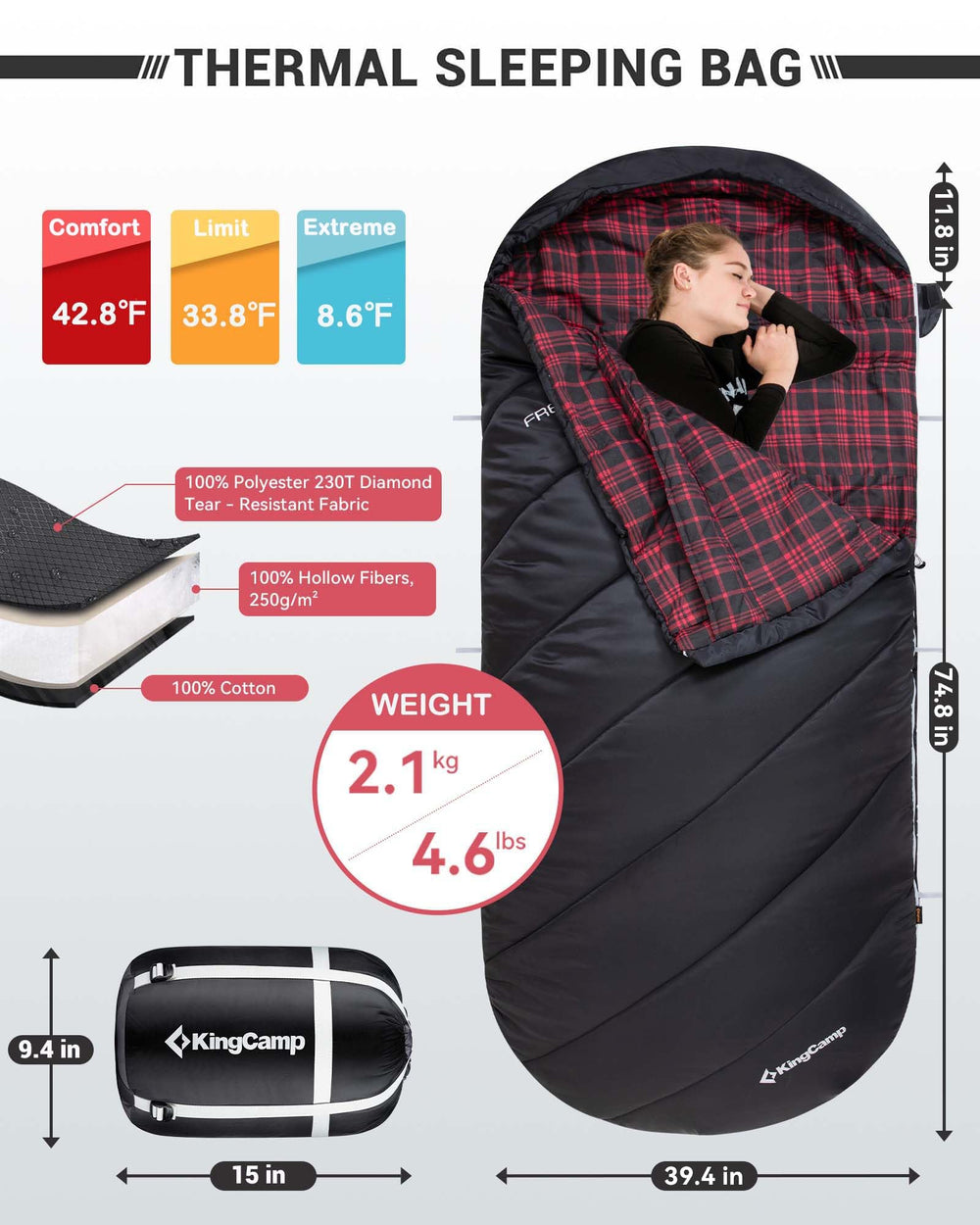 KingCamp XL hooded sleeping bag demonstrates warm insulation for cool nights.